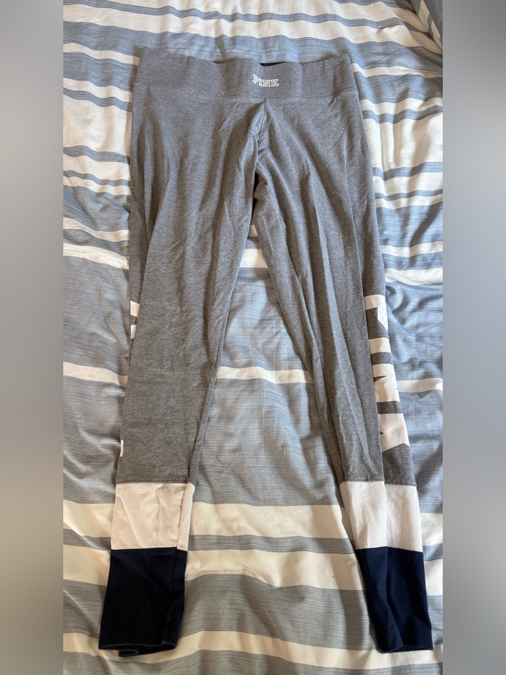 Victoria's Secret Gray Leggings with White and Navy Accents